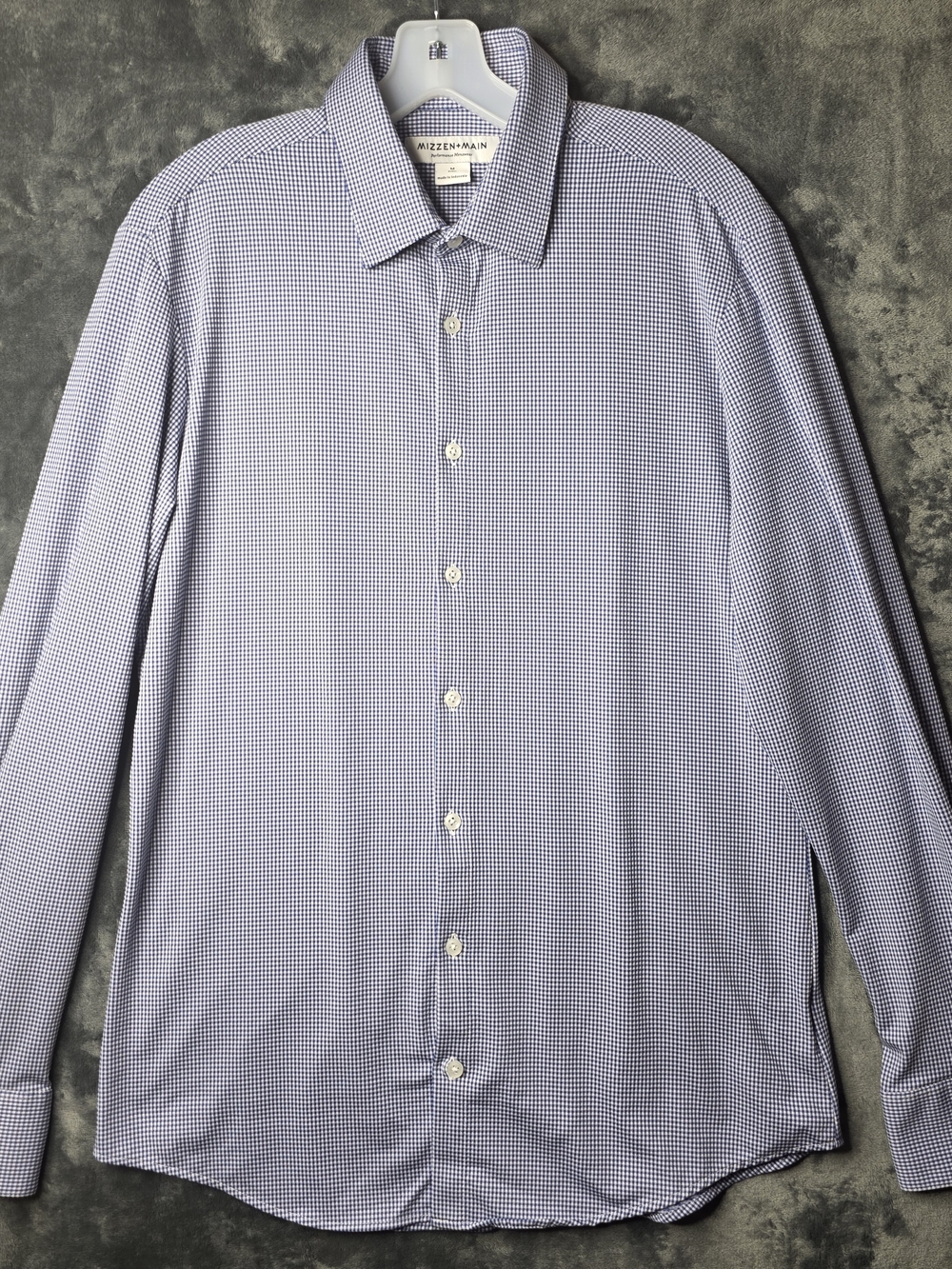 Mizzen+Main Men's Blue Micro-Check Leeward Dress Shirt Sz M.